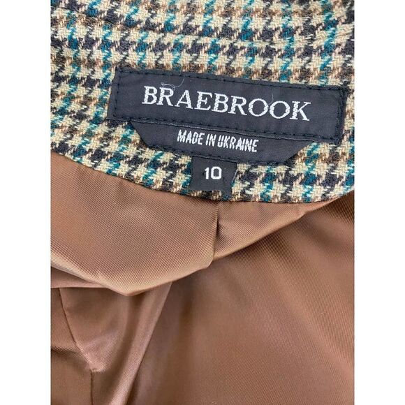 Vintage Braebrook 100% Wool Houndstooth Jacket Brown Tan - Women's Size 10 - Picture 4 of 9